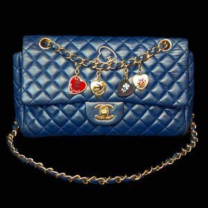 CHANEL Valentine's Charms Matelasse Quilted Lambskin CC in Blue - RARE
